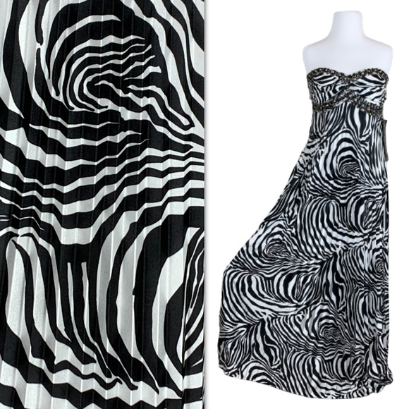 NWT Zebra Maxi Pleated Dress Wedding Guest Prom Spring Summer Special Occasion - Picture 1 of 14